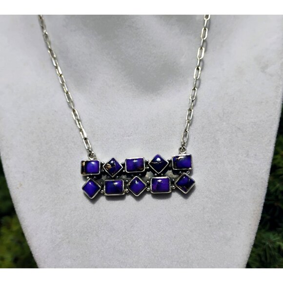 None Jewelry - Purple Mojave Copper Turquoise Sterling Silver Double Bar Necklace